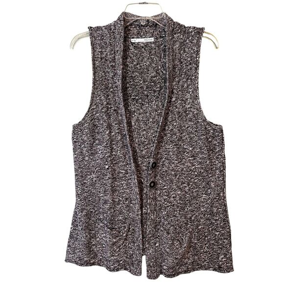 Maurices Sweater Vest Womens Medium Gray Marled Open Front Pockets Button Knit - Picture 8 of 9